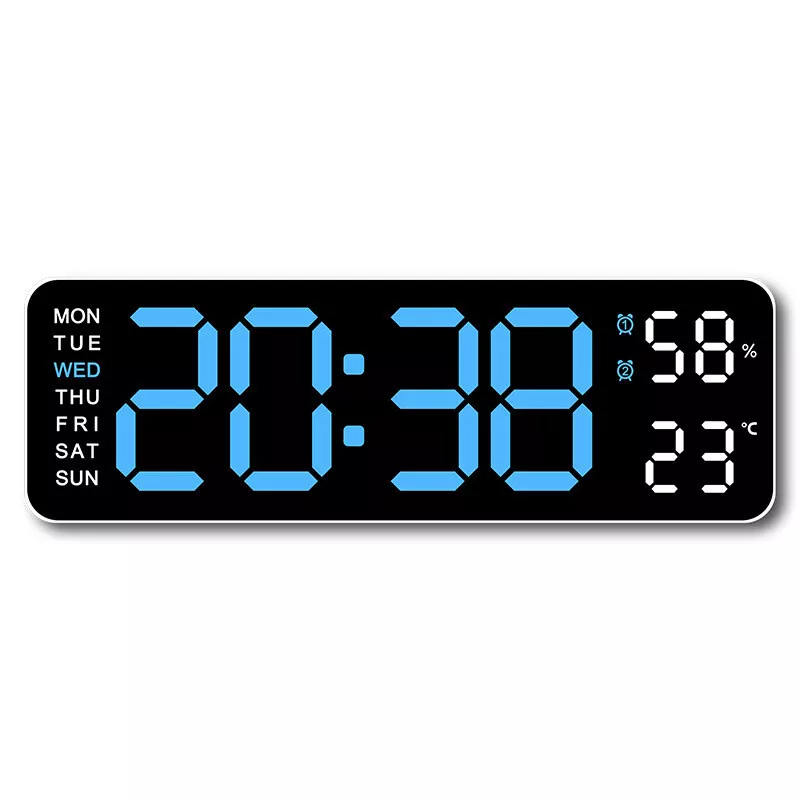 Gran reloj digital de pared, pantalla vibrante y horario automático de verano, hora, semana, temperatura y humedad para las salas de estudio