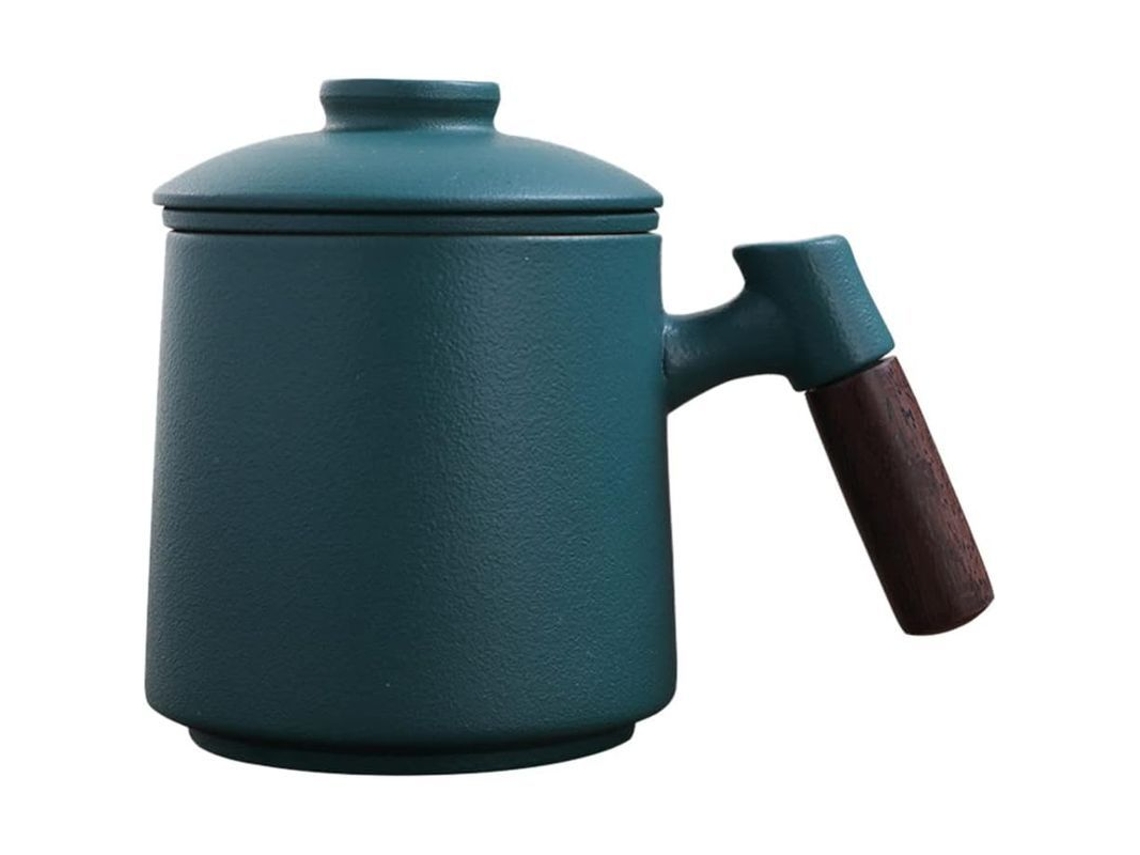2026da-taza De Té Cerámica Con Infusor Y Tapa, Asa De Madera, 400ml, Textura Retro