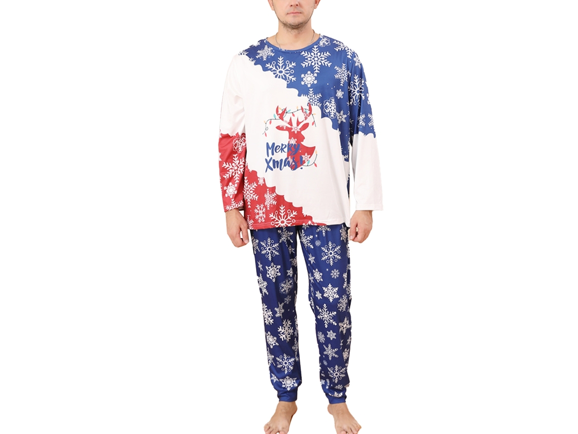 Kkpm-pijamas Navideños Familiares Con Estampado De Copos De Nieve Cuello Redondo Manga Larga Talla Xl Hombre