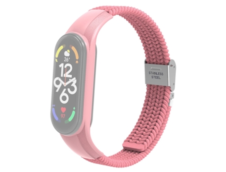Correa de acero inoxidable trenzado con hebilla ajustable para Xiaomi Mi Band 7 - rosa