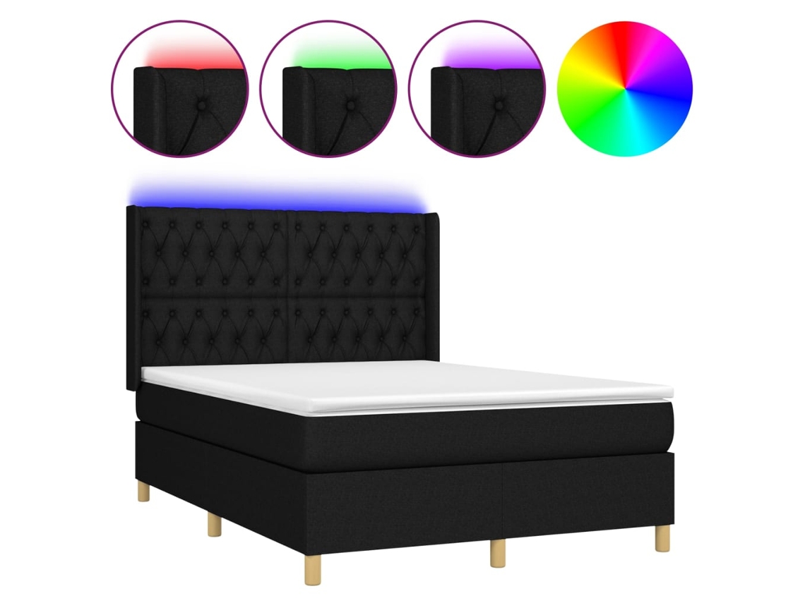 Maison Exclusive - Cama Box Spring Colchón Y Luces Led Tela Negro 140x190 Cm