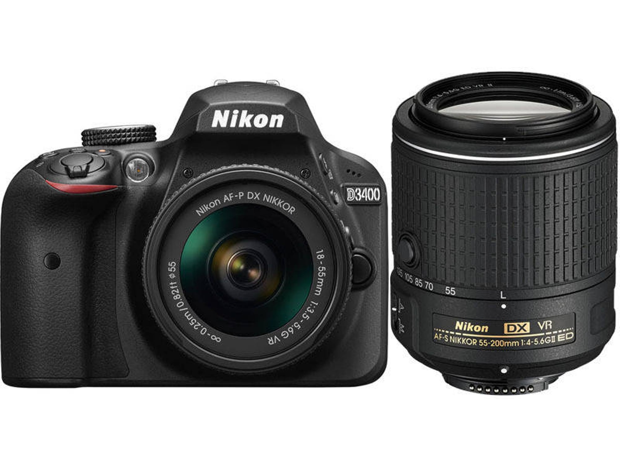 Kit Cámara Réflex NIKON D3400 AF-P 18-55 VR II55-200 (Negro