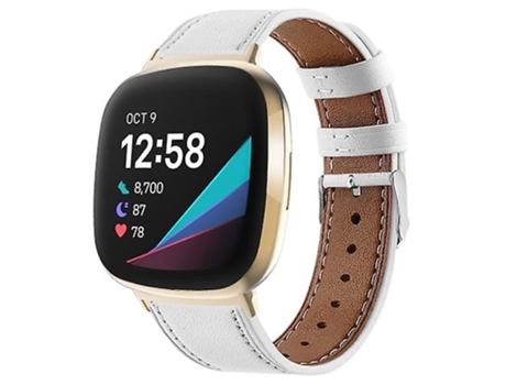 Correa para Fitbit Versa 4 / Sense 2 Correa de reloj de cuero genuino con cola redonda blanca VENISYMLIS