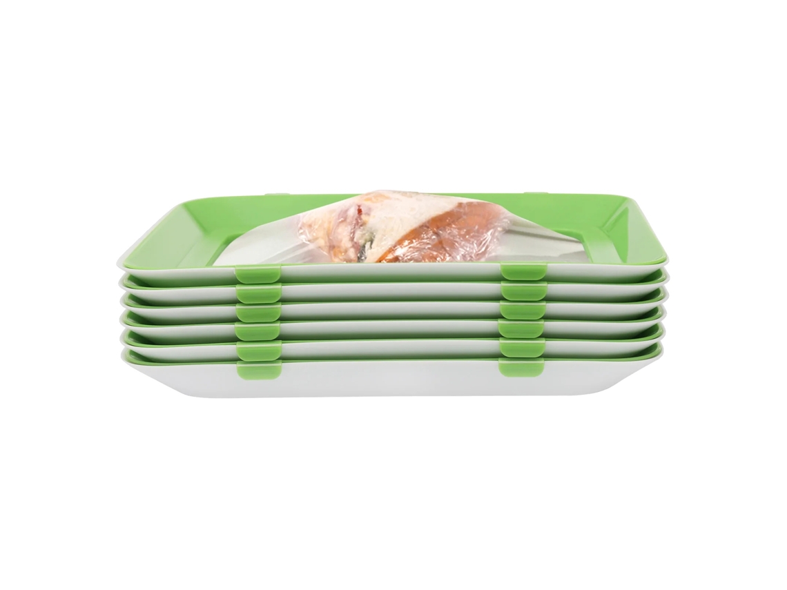 Bandeja para conservar alimentos, material resistente, cierre hermético para mantener la frescura, color verde, 6 unidades.