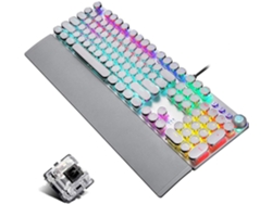 Teclado para juegos Steampunk, estilo máquina de escribir retro con retroiluminación LED y teclas redondas, totalmente anti-efecto fantasma para juegos y trabajo.