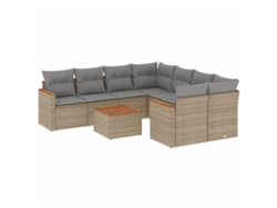 Conjunto de 9 sofás de jardín con cojines, mimbre, beige mixto, EXCLUSIVO DE LA CASA