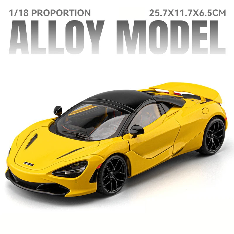 (amarillo) Coche De Juguete Modelo Supercar De Aleación A Escala 1:18, Modelo De Coche De Metal Fundido A Presión Con Sonido Y Luz.