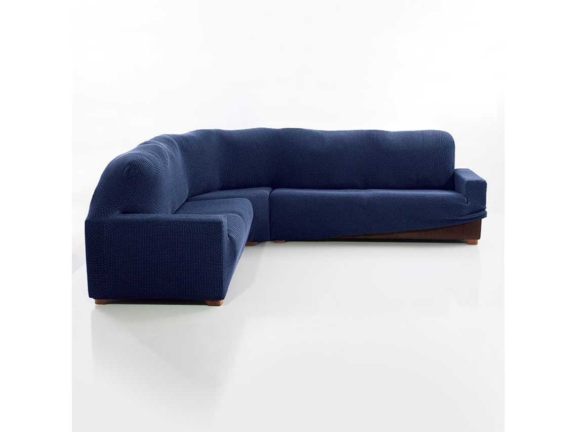 Maxifundas Fundas De Sofa Chaise Longue. Funda Sofá Rinconera Relive Color Marino. Funda Protectora Súper Elástica Para Sofá Rinconera.