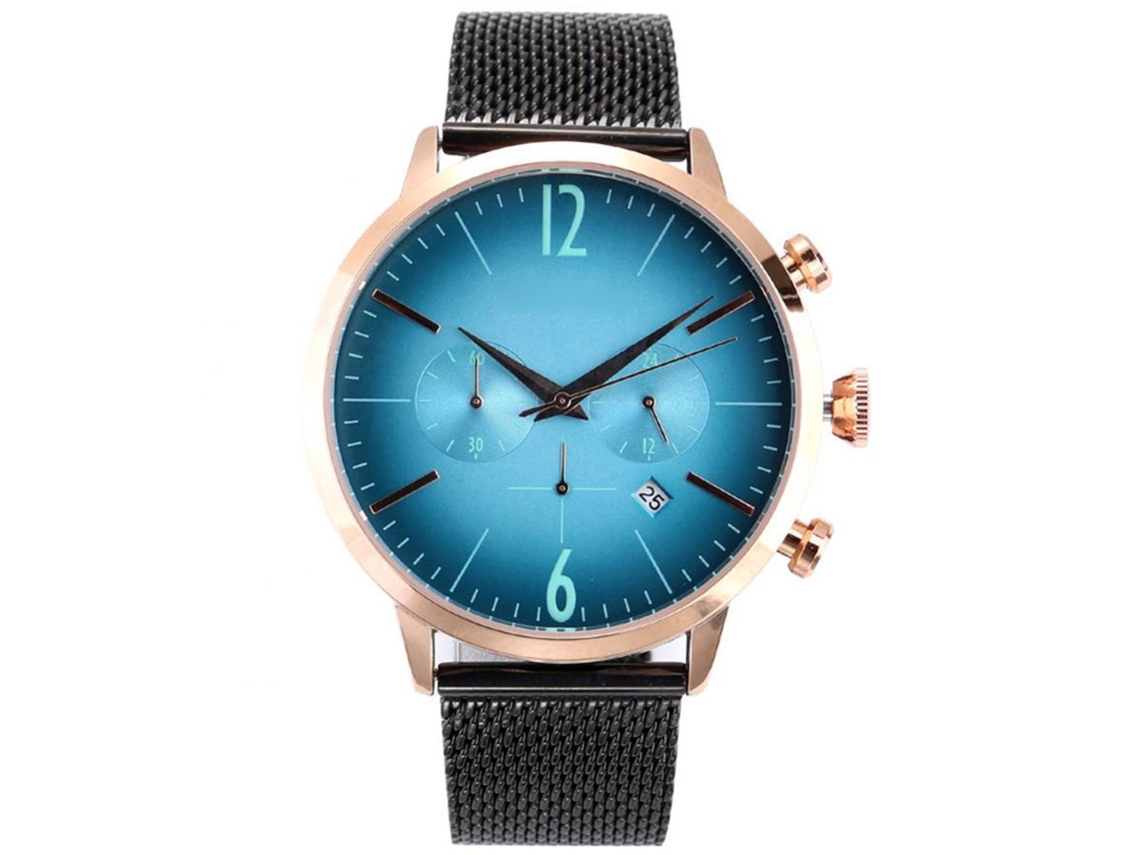 Reloj De Cuarzo Para Hombre Con Correa De Red De Aleación Dial Redondo Negro Y Verde Menta