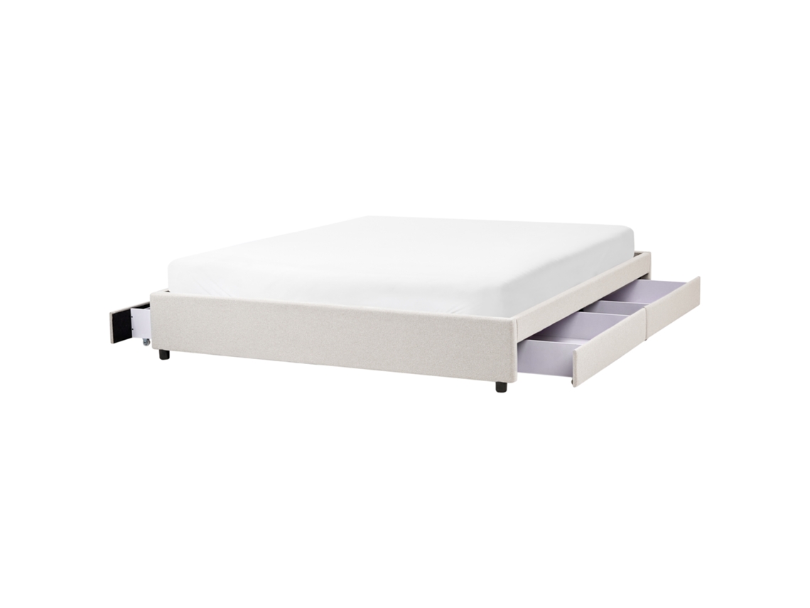 Cama Doble Beliani Prades De Poliéster Crema 180x200