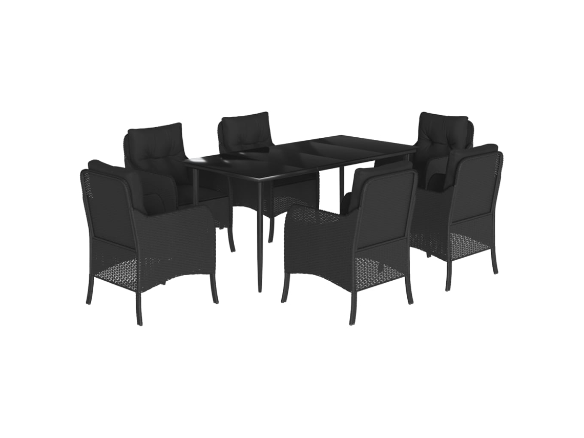 Conjunto 7 de comedor de jardín VIDAXL y cojines ratán sintético negro