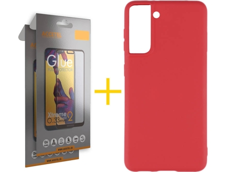 Kit Funda + 2 Protectores de Pantalla Samsung Galaxy S21 + Plus ACCETEL Full (Rojo)