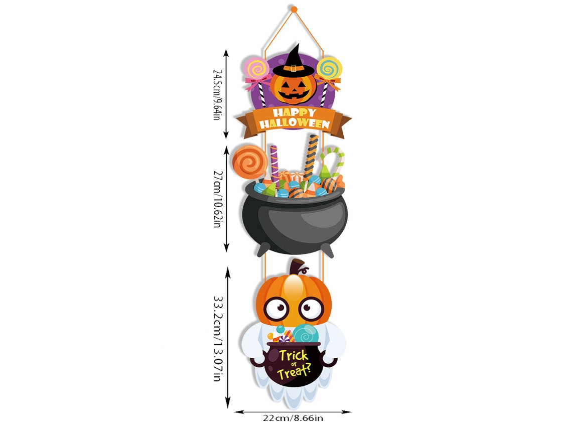 Letrero colgante de calabaza de Halloween 2024 con bruja y murciélago, pancarta decorativa para puerta de entrada para el hogar, estilo G Viewleaf