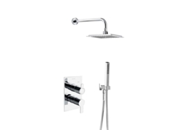Conjunto de grifería monomando de 2 vías encastrable Cromado Sistema de Ahorro de Agua S2 con Accesorios Cuadrados Serie Blautherm RAMON SOLER