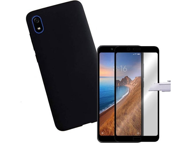 Kit Carcasa y Protector de Cristal 5D Full Cover Xiaomi Redmi 7A Silicona Negro