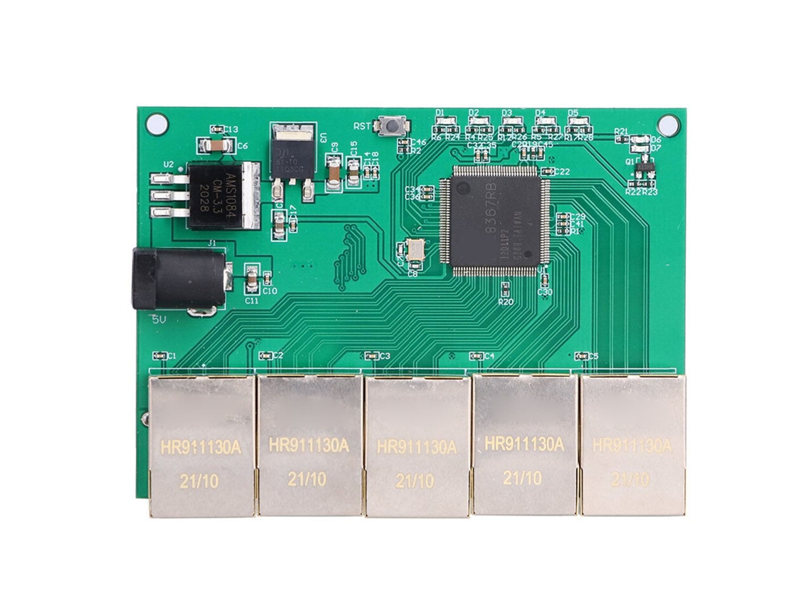 Módulo Switch De 5 Puertos 1000m/100m Active Ethernet Gigabit Para Rtl8367rb Dc 5v