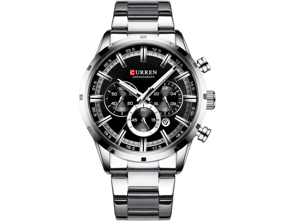 Venaxin Reloj de pulsera para hombre Cronógrafo con fecha resistente al agua Relojes deportivos para hombre - Plata Negro