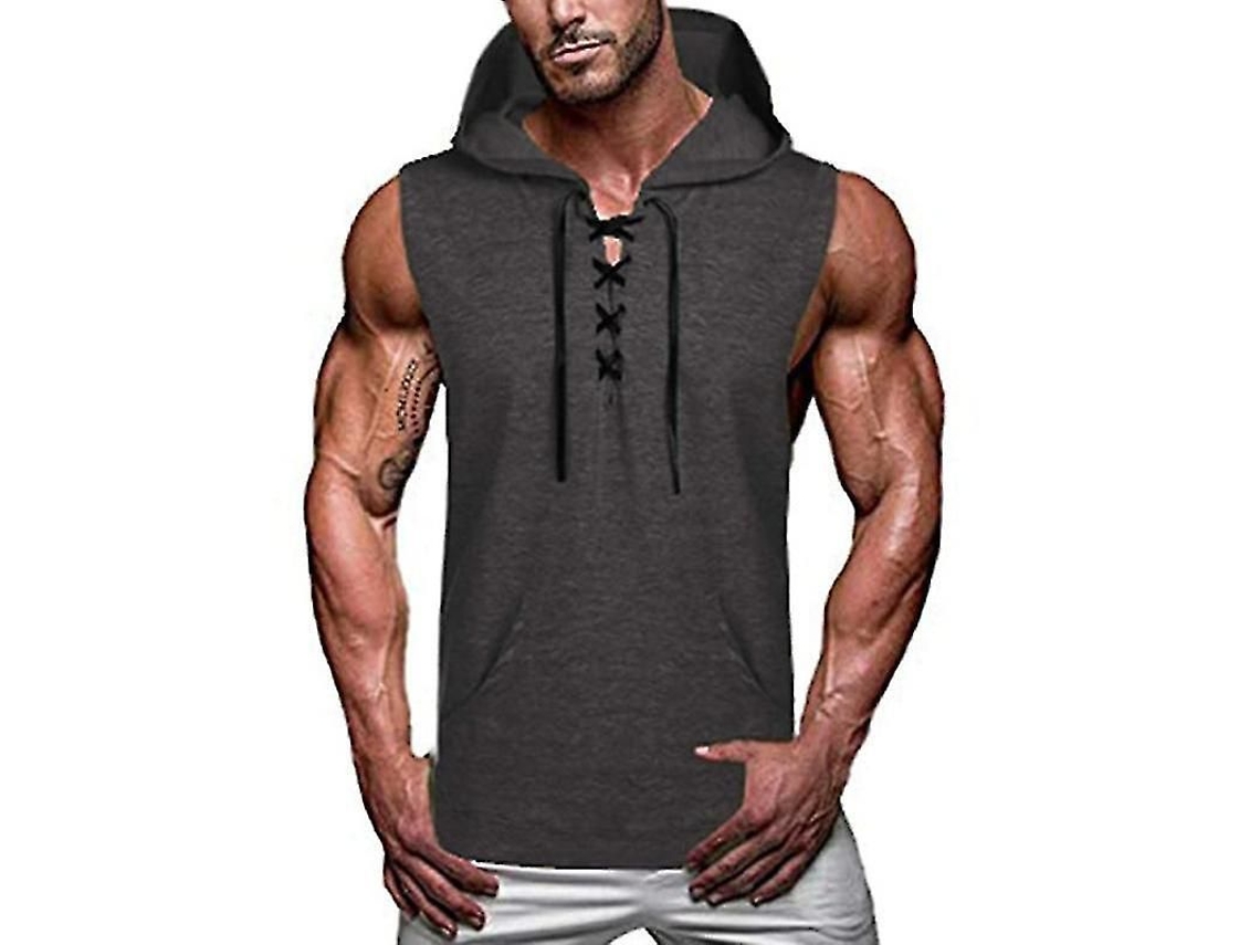 2026-chaleco Sin Mangas Con Capucha Para Hombres, Ideal Para Entrenamiento, Gimnasia Y Deportes, De Tela De Mezcla De Algodón