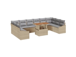 Maison Exclusive - Juego de comedor de jardín con cojines, 11 piezas, beige y gris