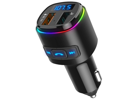 Transmisor FM Bluetooth para automóvil, carga QC3.0 y adaptador de automóvil de radio FM inalámbrico con retroiluminación LED de 7 colores RGB, CHR...
