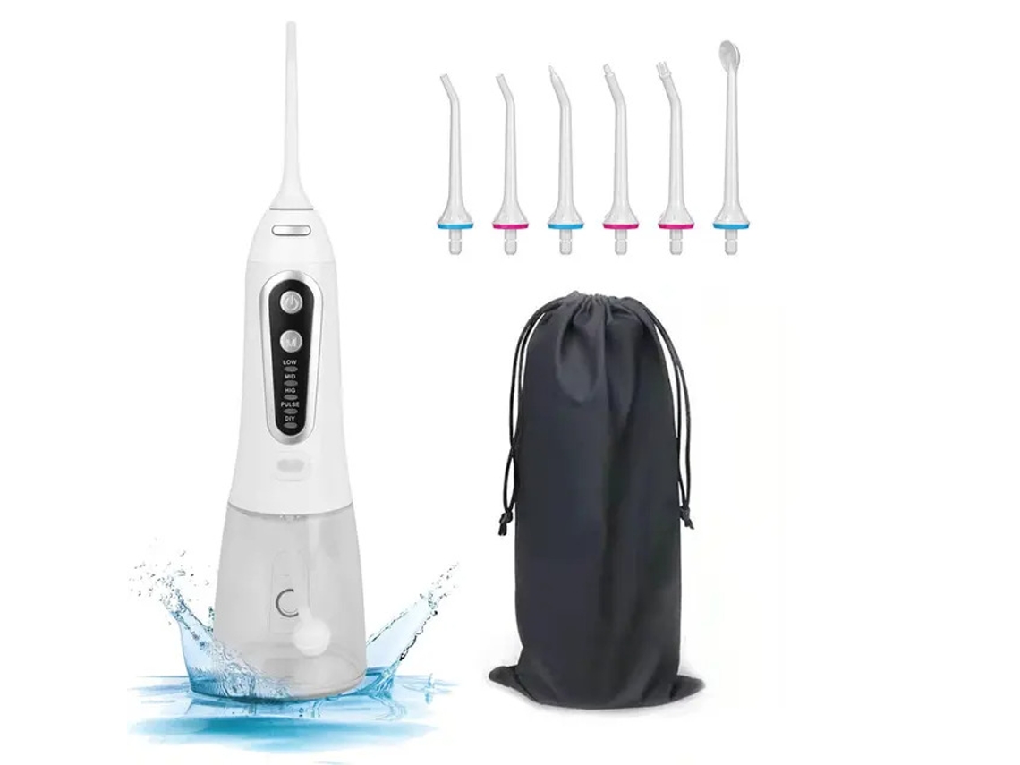 Raspador dental portátil con 2 cabezales de limpieza de repuesto, herramienta dental, ajustable en 3 modos, color blanco