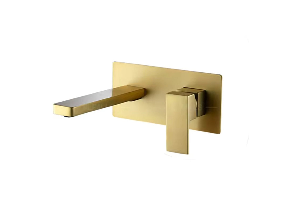 Grifo Mural Para Lavabo 062 En Latón Dorado Cepillado, Colección Scamandre