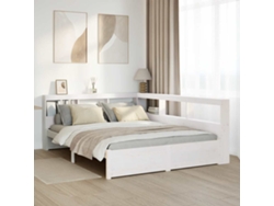 Cama De Matrimonio | Cama Para Adultos | Cama Con Estantería Sin Colchón Madera Maciza Blanca 160x200 Cm