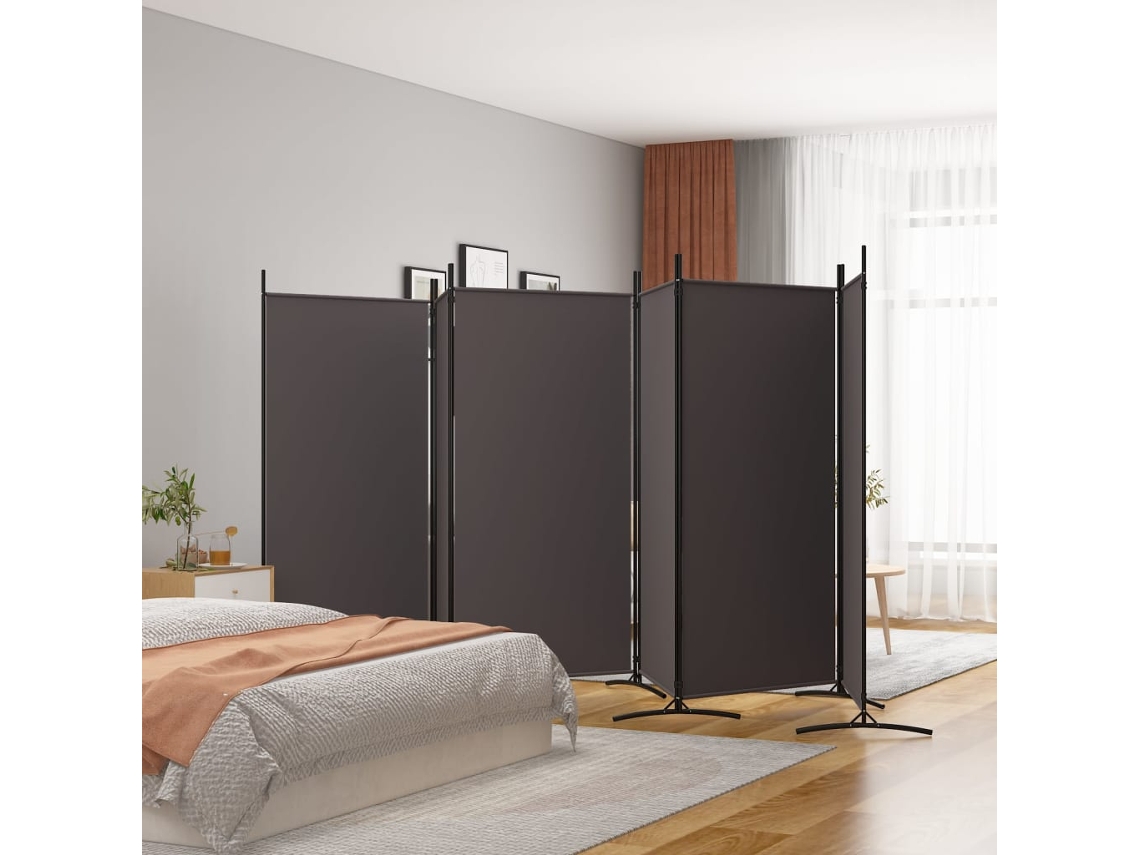 Biombo Divisor De 6 Paneles De Tela Marrón 520x180 Cm