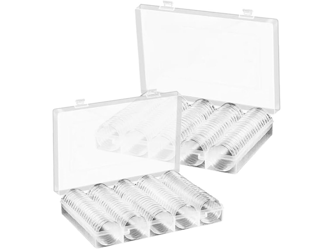 Juego De 2 Piezas De Caja De Almacenamiento De Plástico Para Monedas Y Cápsulas, Estuche Transparente.