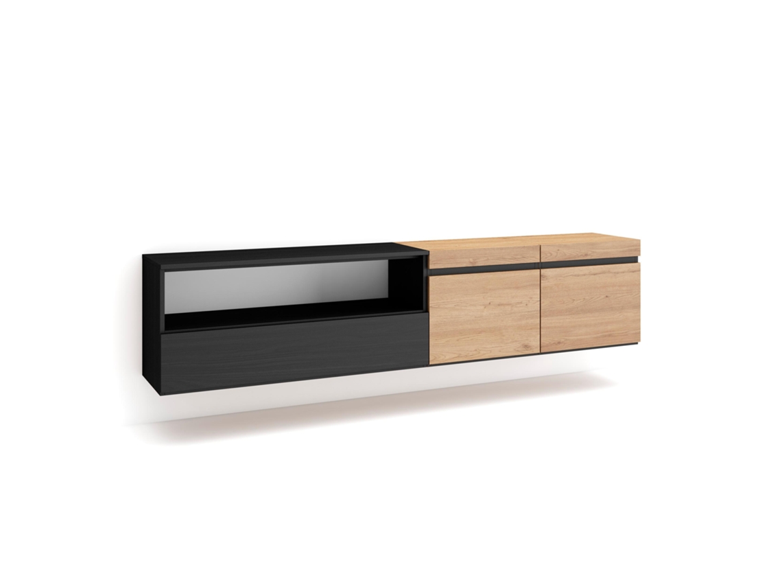 Mueble TV Televisión 200x45x35cm Para TV hasta 80 Colgado Suspendido Roble y negro