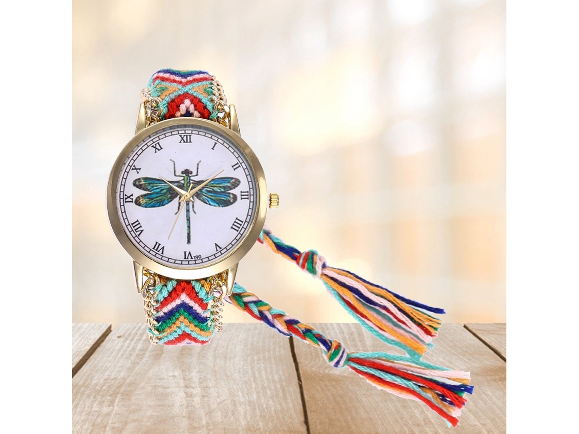 Reloj De Pulsera Informal Con Correa De Alambre, Diseño De Libélula, Esfera Redonda Verde, Para Mujeres Y Niñas.