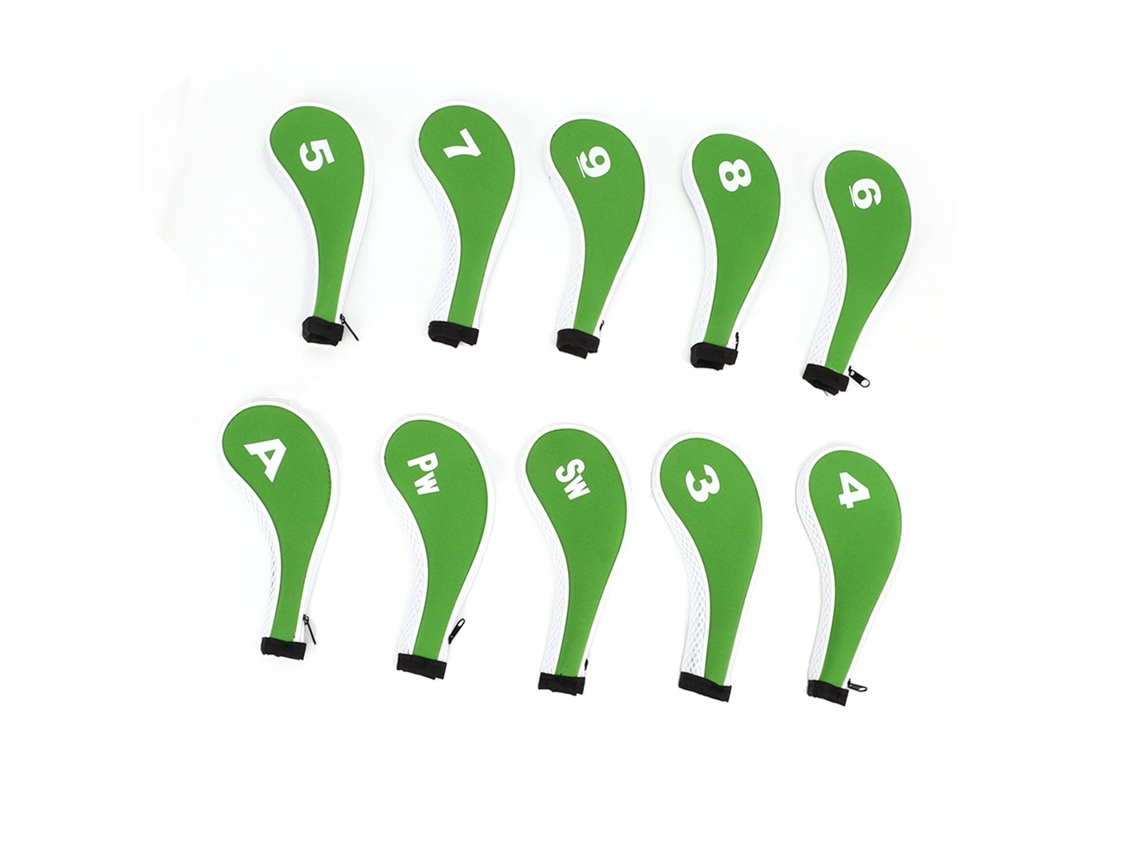 Juego De 10 Fundas Protectoras Con Cremallera Para Cabezas De Palos De Golf (verde Y Blanco)