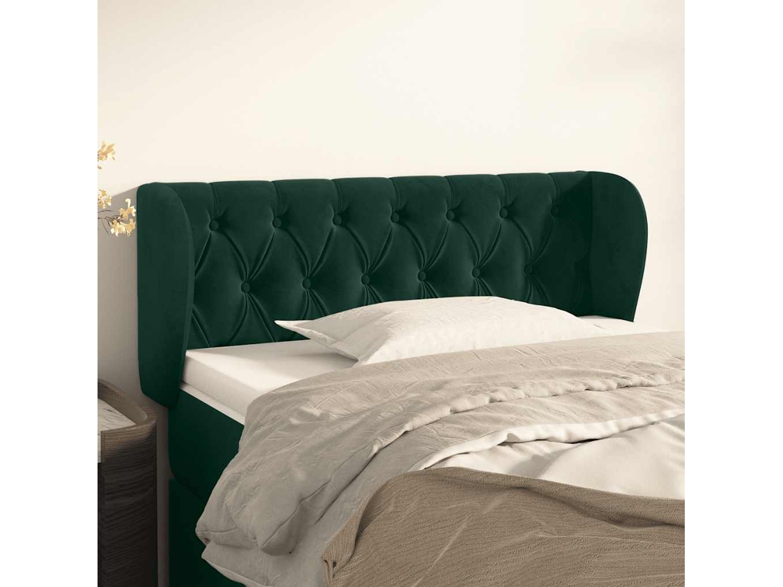 Cabecero de cama | Panel de cama con solapas de terciopelo 103x23x78/88cm Verde oscuro