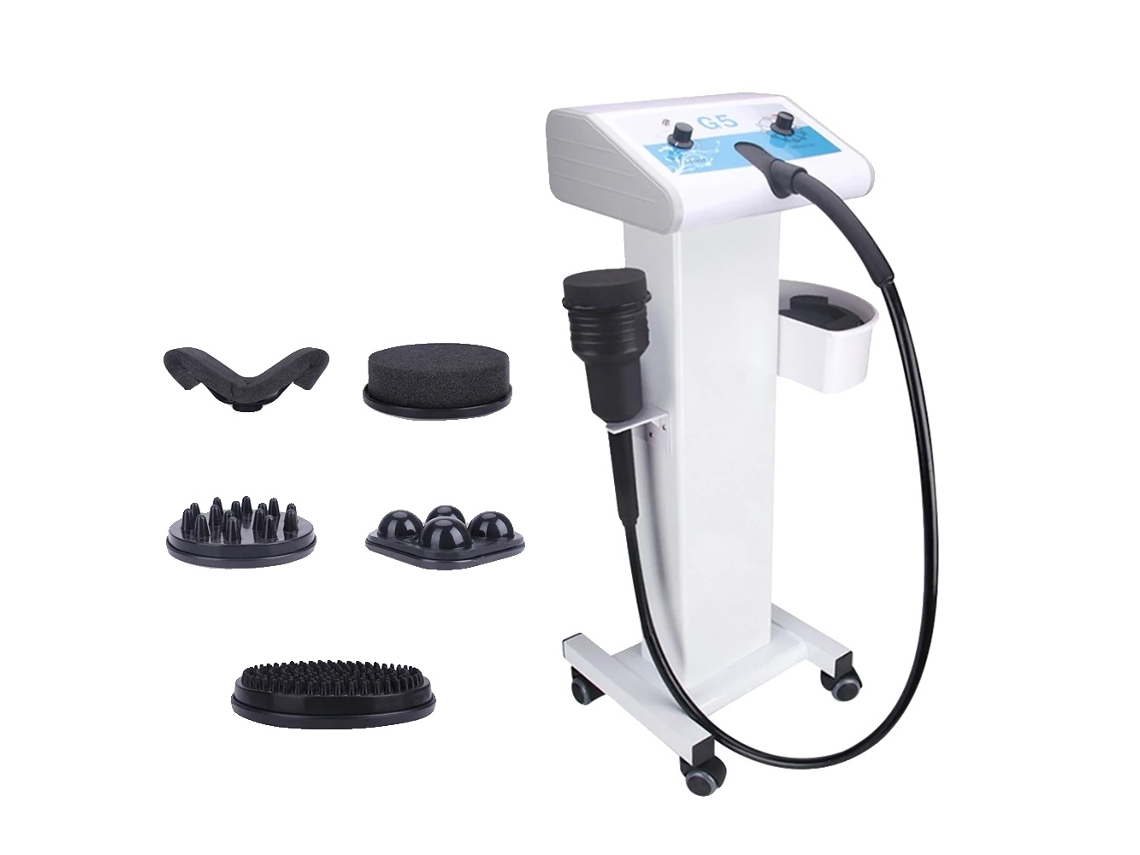 Máquina de masaje vibratoria para adelgazar, múltiples niveles de velocidad, cinco cabezales de masaje, con soporte, enchufe europeo.