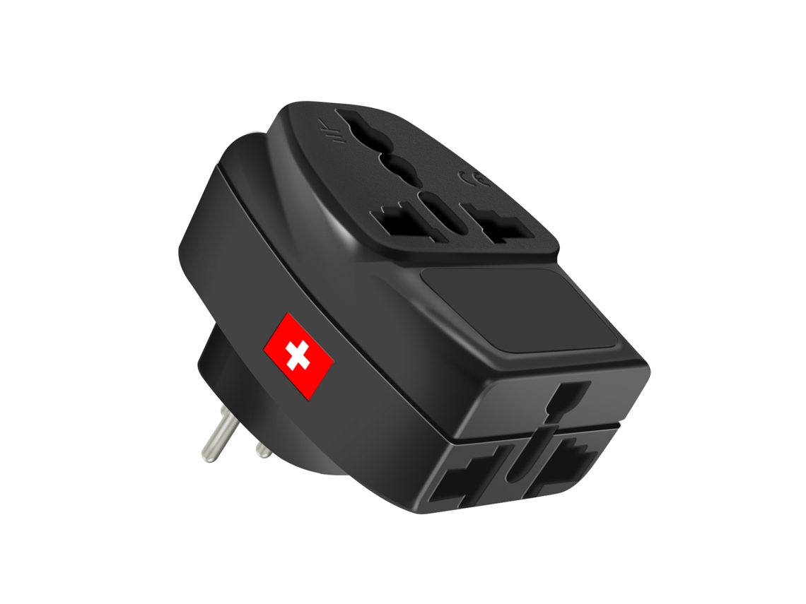 Adaptador de viaje tipo J Suiza 3 salidas Negro Akashi