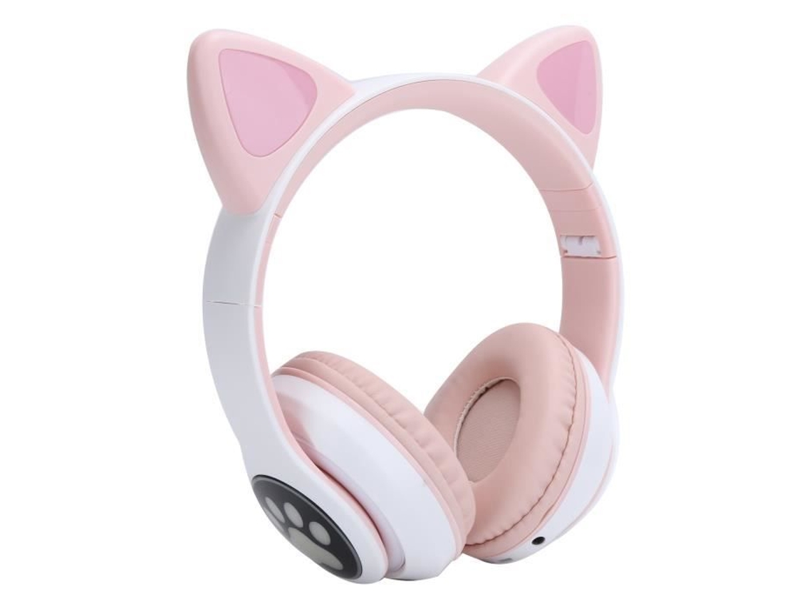 FDIT Auriculares LED Bluetooth 5.0 Auriculares inalámbricos Lindos Auriculares de Gato con luz LED para jóvenes Patrón de Pata de Gato