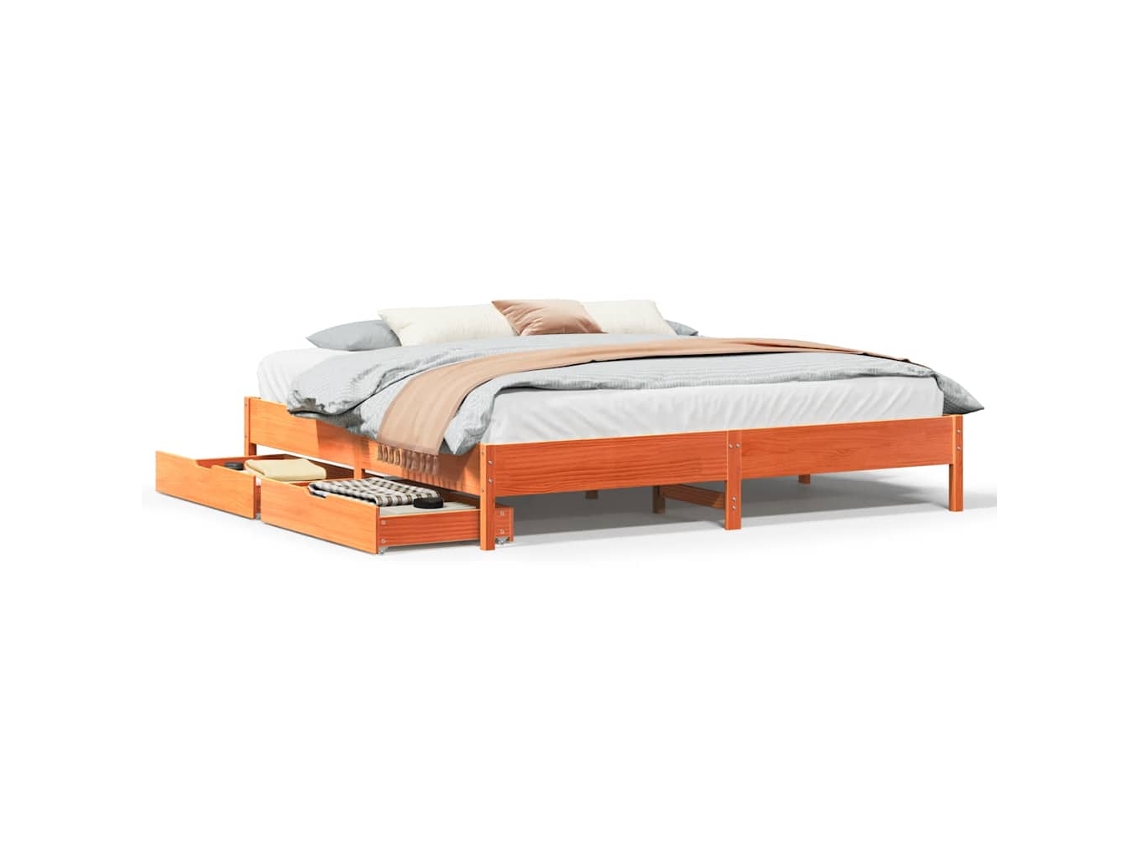 Maison Exclusive - Cama Sin Colchón Madera Maciza De Pino Marrón Cera 200x200 Cm