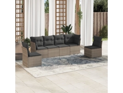 Conjunto de sofá de jardín de 6 piezas con cojines de mimbre gris, Dkd Home Decor