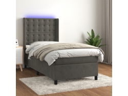 Cama Box Spring Colchón Y Led Terciopelo Gris Oscuro 80x200 Cm