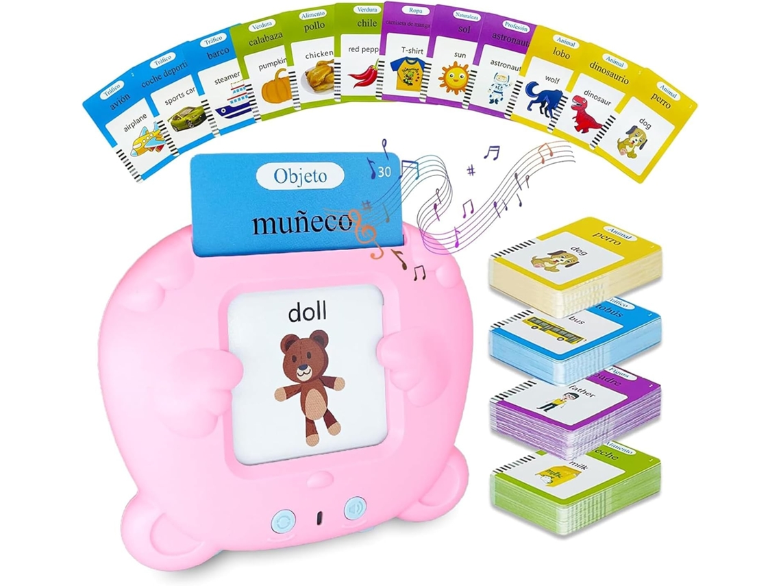 Máquina de tarjetas educativas, juguete inteligente para niños, 224 fichas (rosa, completamente en inglés)