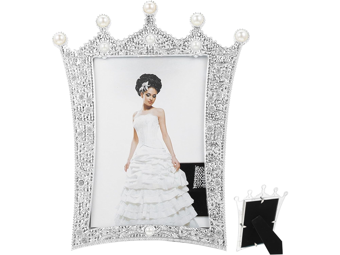 Marco de fotos de plástico blanco con corona y perlas, decorativo, acabado refinado, estilo europeo chic y elegante, GOKOCO