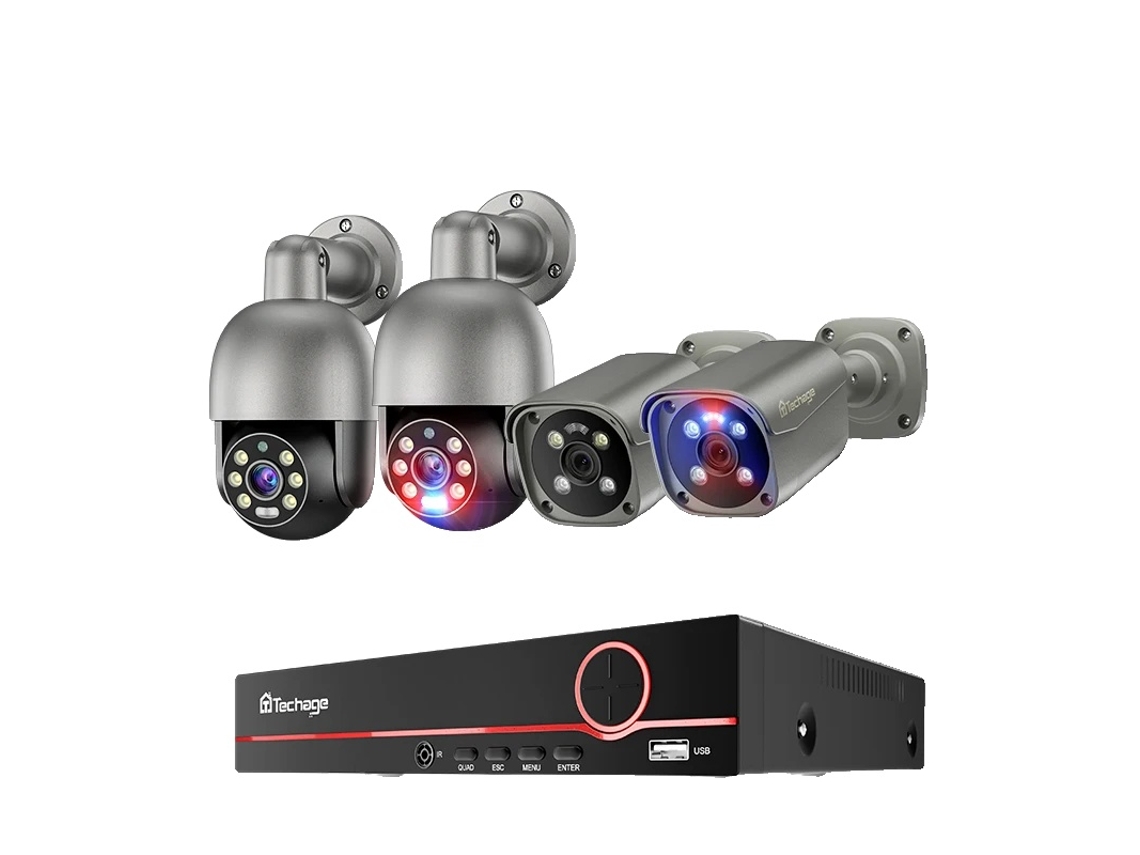 Sistema de cámara de seguridad de 8 MP, visión nocturna, detección de IA, audio bidireccional, 8 canales, 4 cámaras A, 4T OEM