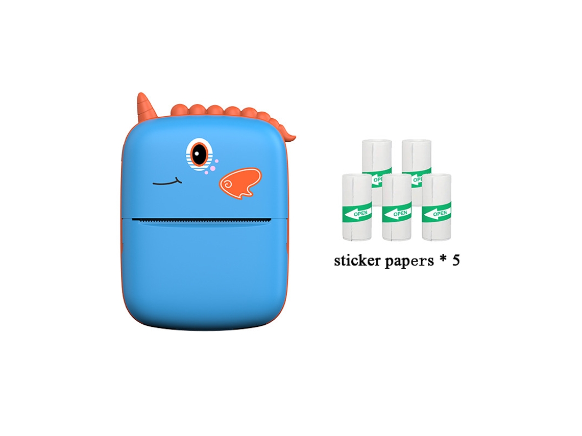 Mini Impresora Portátil Little Dinosaur Azul 5 Rollos De Pegatinas SIURN