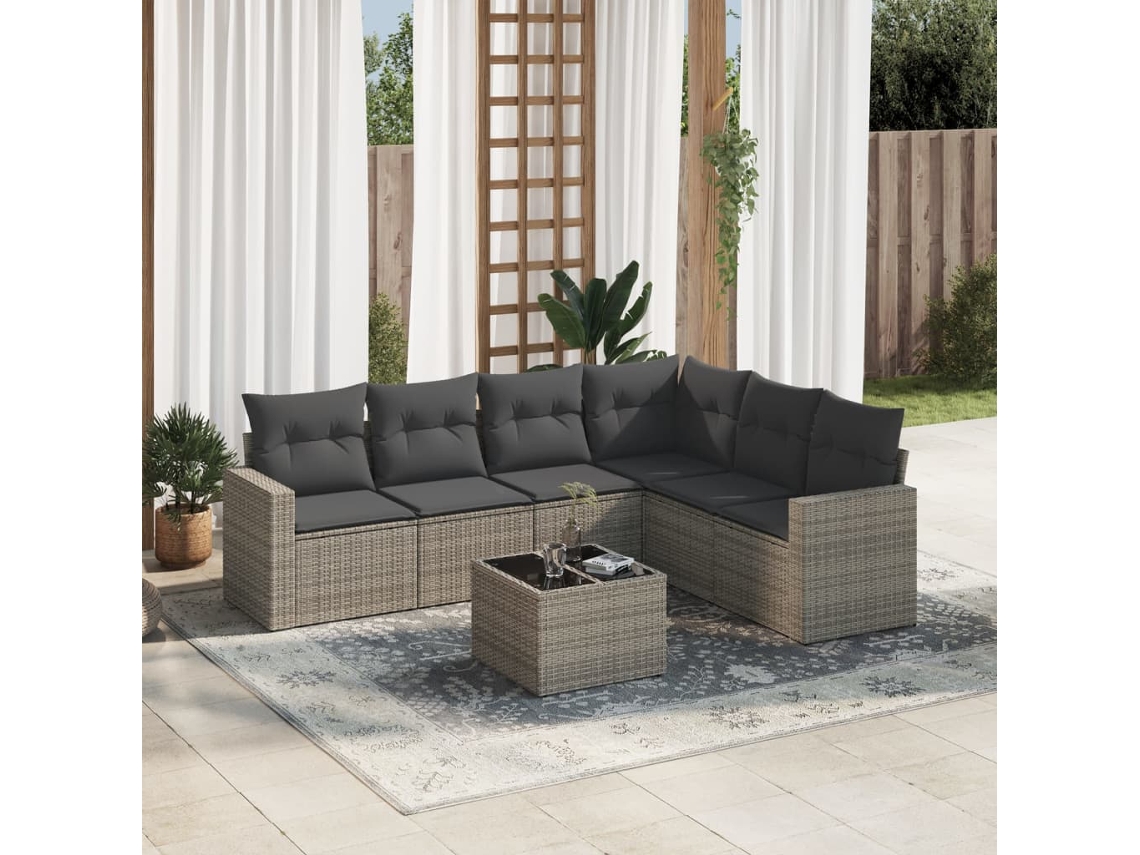 Conjunto de sofás de jardín de 7 piezas DKD Home Decor con cojines de mimbre gris