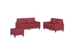 Conjunto 3 Juego de sofás con cojines VIDAXL cuero sintético rojo tinto