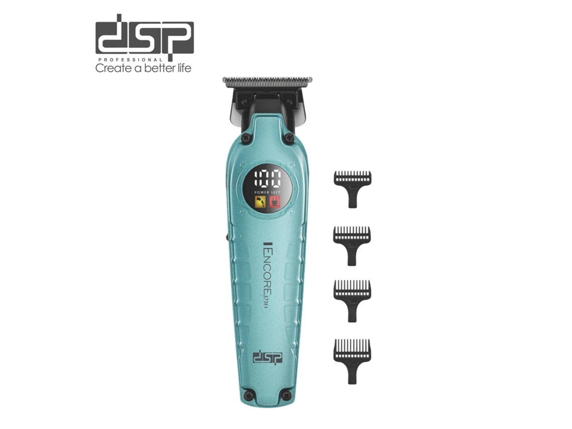 Máquina de cortar cabelo com visor digital LED, em aço inoxidável gravado, que não entope (azul, recarregável via USB)