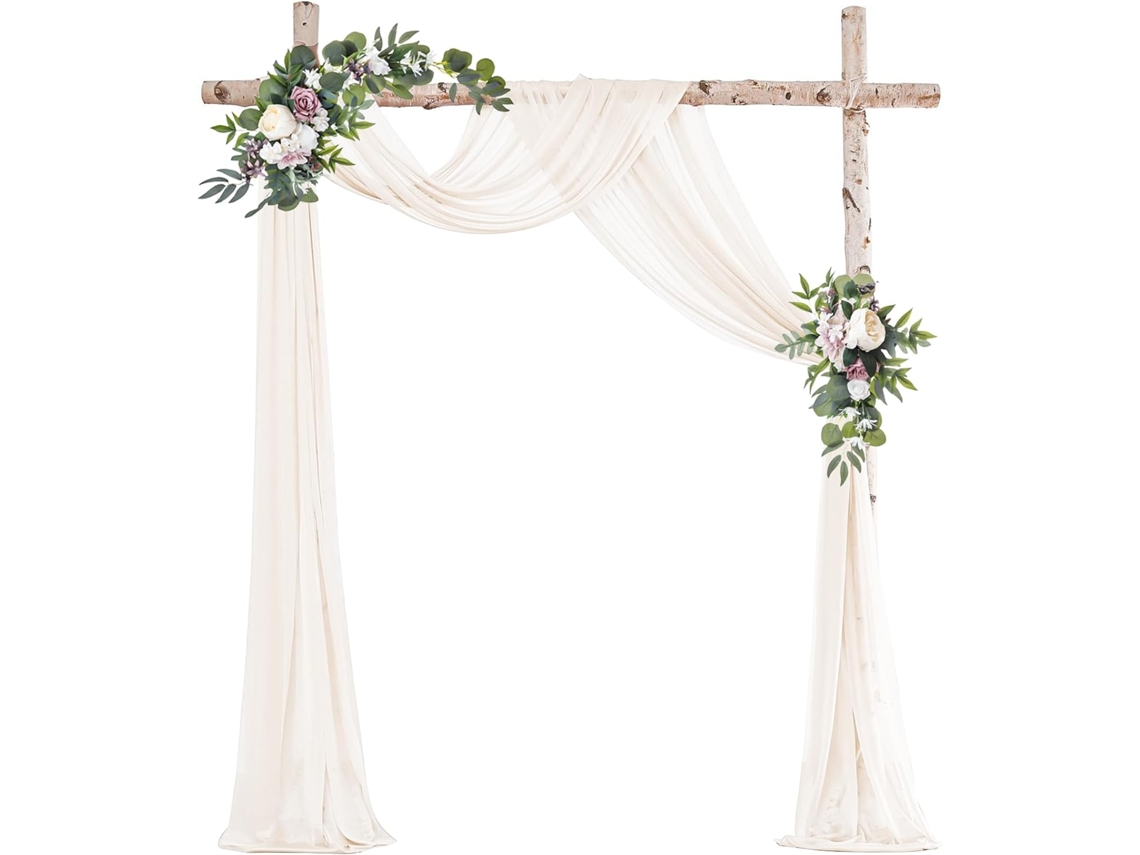 Velo De Chiffón - Cortina Colgante Para Boda - Para Arcos - Decoración De Ceremonias - 75cmx600cm - Marfil