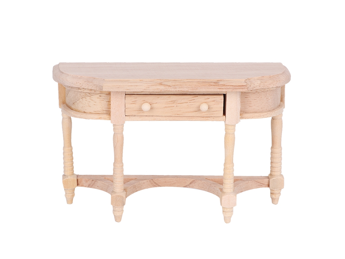 Mesa Semicircular De Madera Con Cajones Para Casa De Muñecas Escala 1:12. Minimuebles Para Armar.