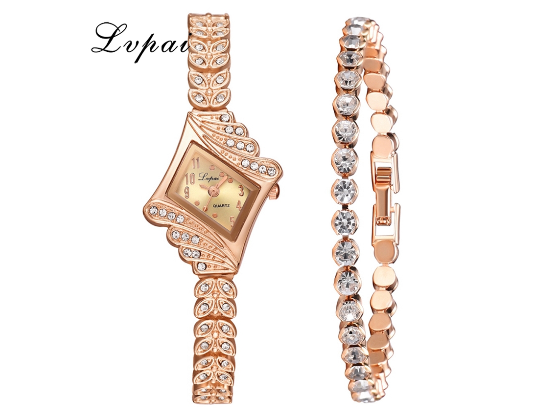 Reloj De Pulsera De Cuarzo Para Mujer Con Delicada Pulsera De Oro Rosa.