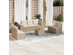 Conjunto de 8 sofás de jardín con cojines de mimbre beige Dkd Home Decor